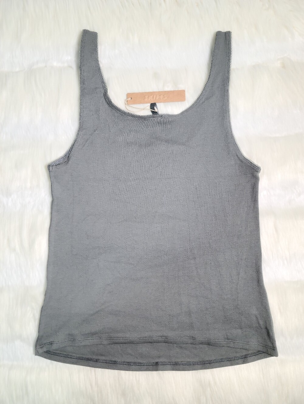 SKIMS Drop Needle Long Tank Dark Grey Magnet Women Small NEW - Picture 2 of 7
